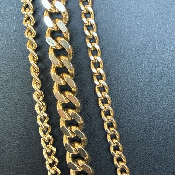 Vintage Three Strand Gold Tone Multi Chain Necklace Box Closure 22” Length - Picture 2 of 6